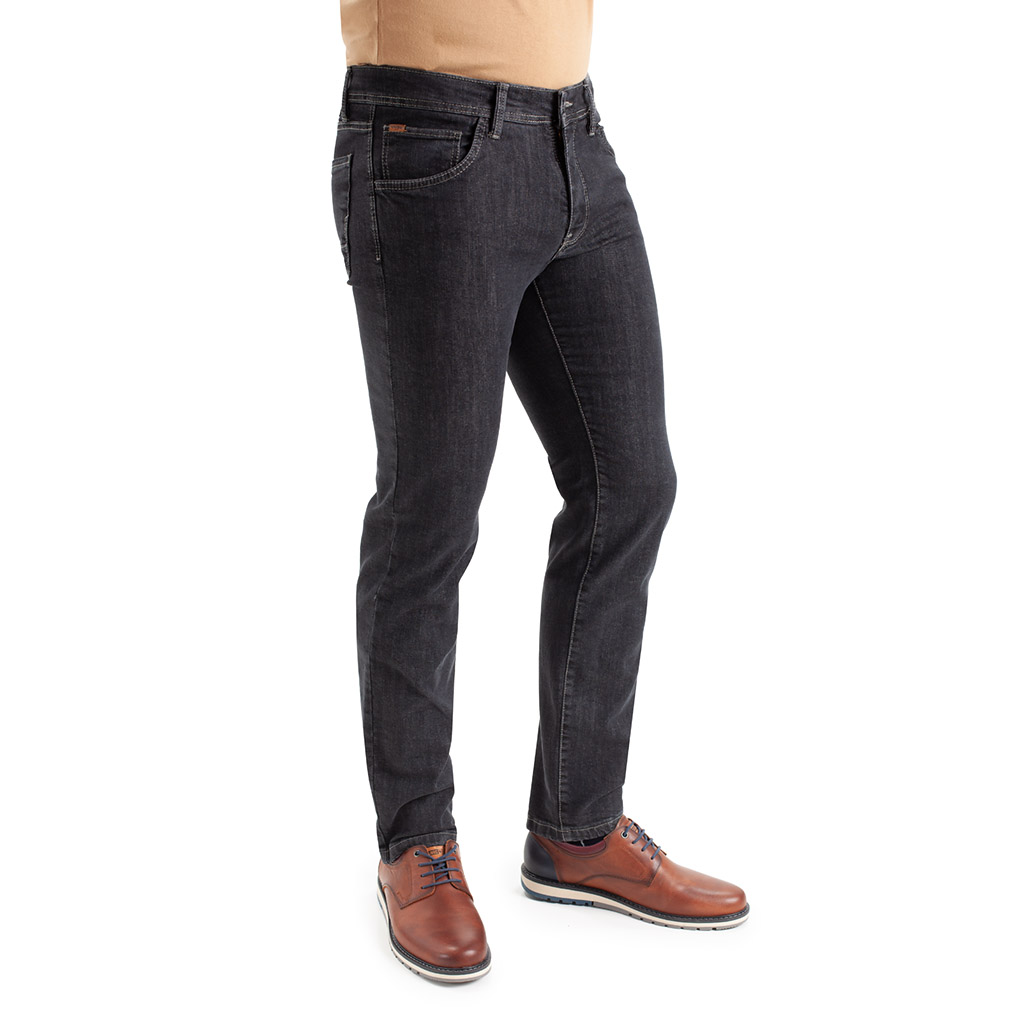 Pantalón vaquero para hombre Jeans 5 bolsillos de vaquero gris oscuro de algodón con lycra e hilo a contraste