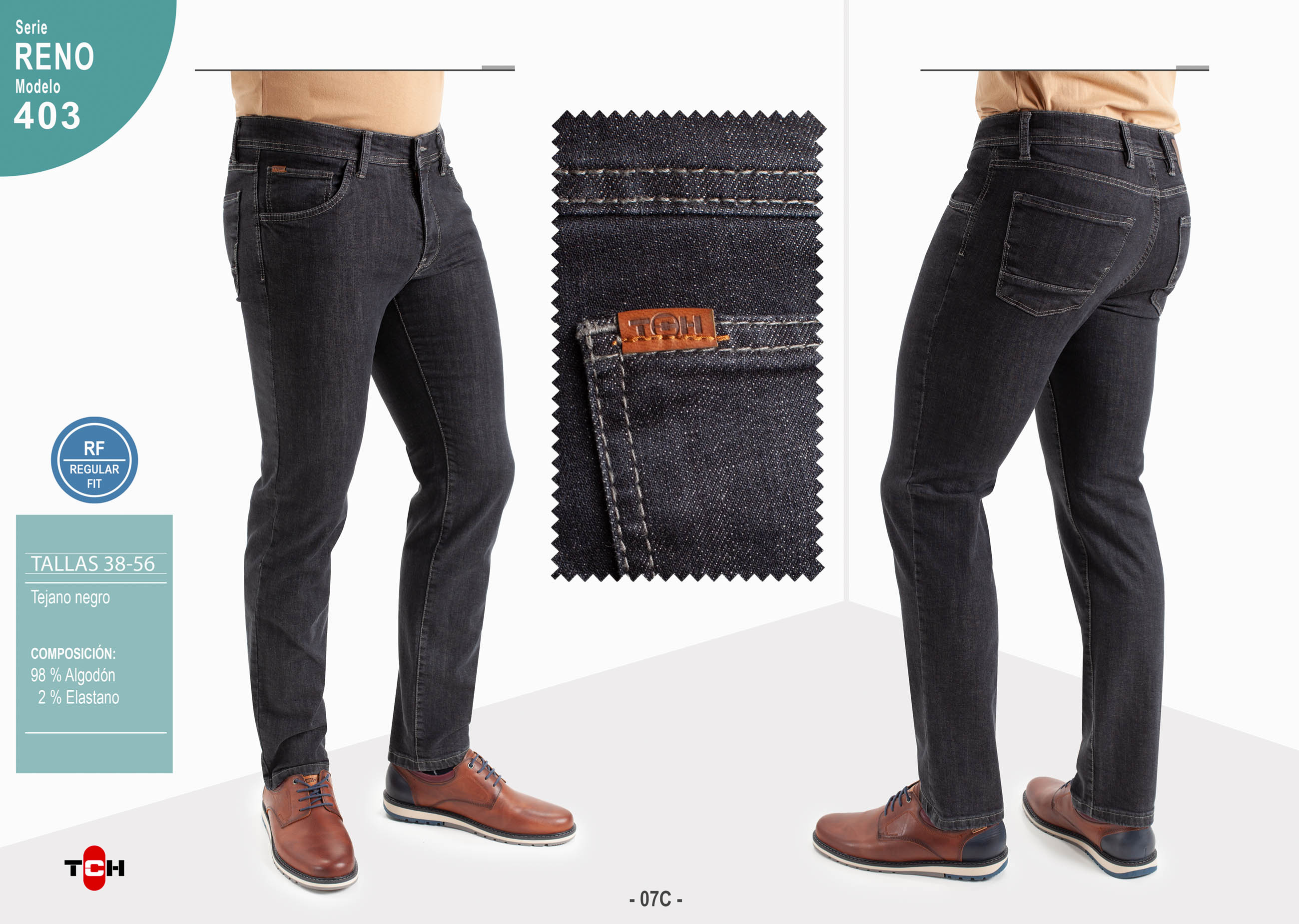 Pantalón vaquero para hombre Jeans 5 bolsillos de vaquero gris oscuro de algodón con lycra e hilo a contraste