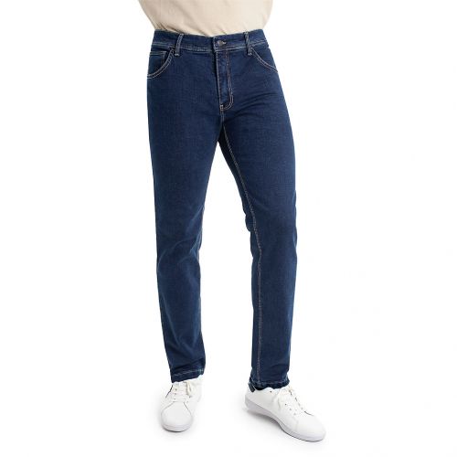 Color azul lavado piedra - Jeans para hombre, pantalón vaquero en tejido denim azul piedra de algodón y poliester bolsillo trasero con corte con lycra e hilo a contraste en línea Regular Fit.