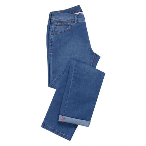 Color azul lavado piedra rozado - Jeans para hombre, pantalón vaquero en tejido denim azul desgastado piedra de algodón con lycra e hilo a contraste en línea Regular Fit.