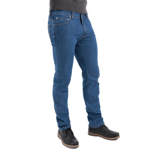 Tejido denim color azul - Pantalón TCH Jeans 5 bolsillos en tejido denim vaquero azul con lycra e hilos en contraste.