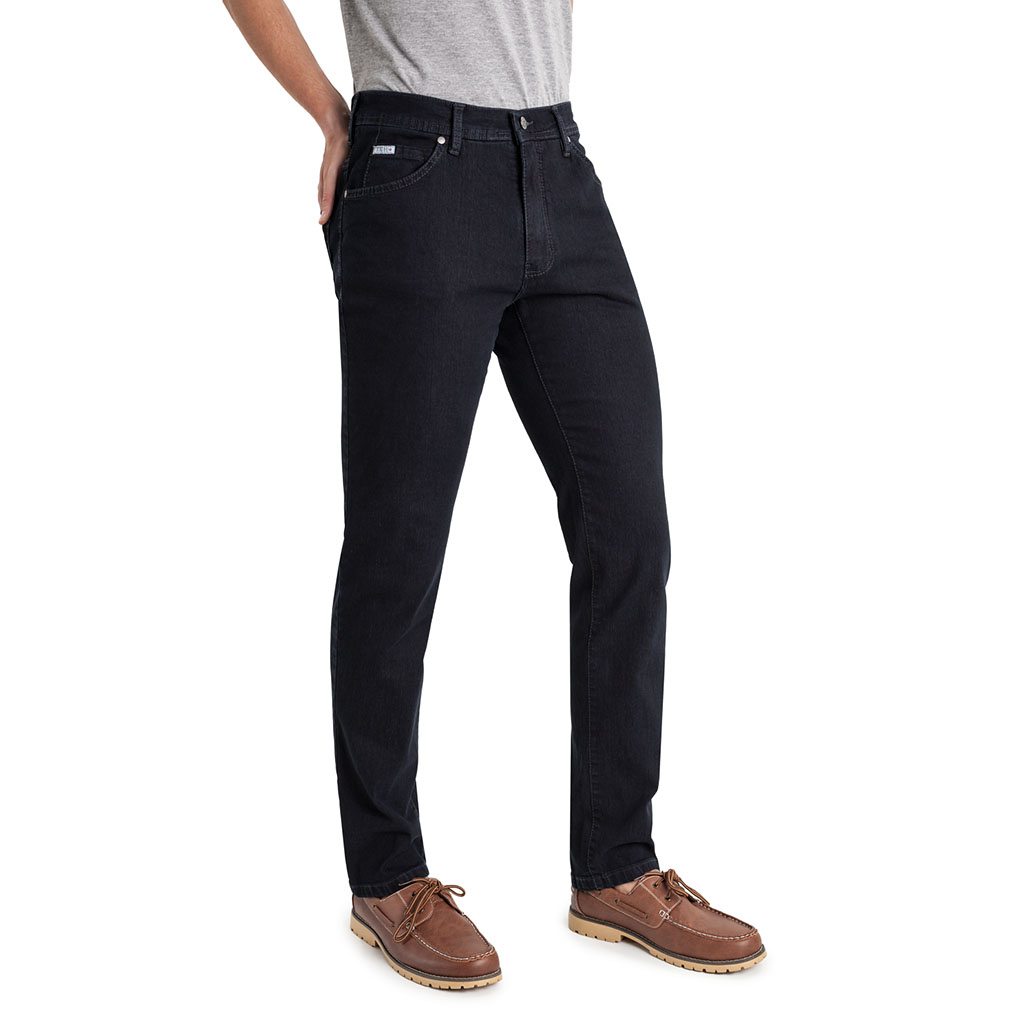 Pantalón vaquero para hombre Jeans 5 bolsillos de vaquero negro de algodón, poliester con lycra e hilo a contraste