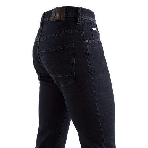 Color negro - Pantalón vaquero para hombre Jeans 5 bolsillos de vaquero negro de algodón, poliester con lycra e hilo a contraste