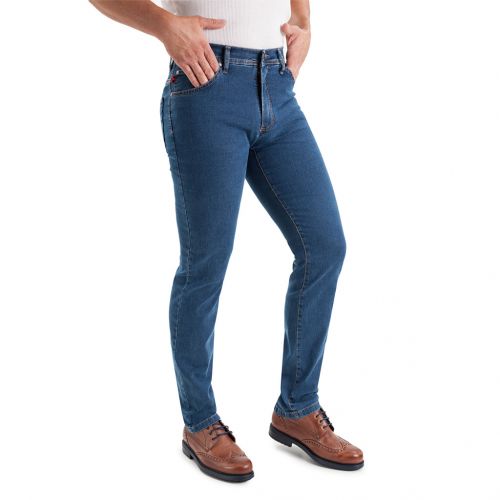 Color azul lavado piedra - Jeans para hombre, pantalón vaquero en tejido denim azul piedra de algodón con lycra e hilo a contraste en línea Regular Fit.