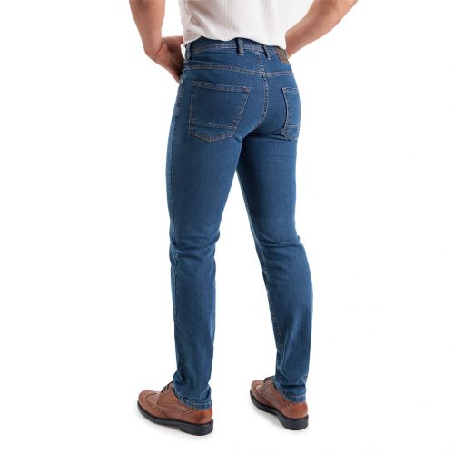 Color azul lavado piedra - Jeans para hombre, pantalón vaquero en tejido denim azul piedra de algodón con lycra e hilo a contraste en línea Regular Fit.