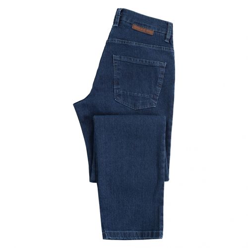 Color azul medio - Jeans para hombre de tallas grandes en tejido vaquero azul medio elástico con remaches de adorno. Regular Fit