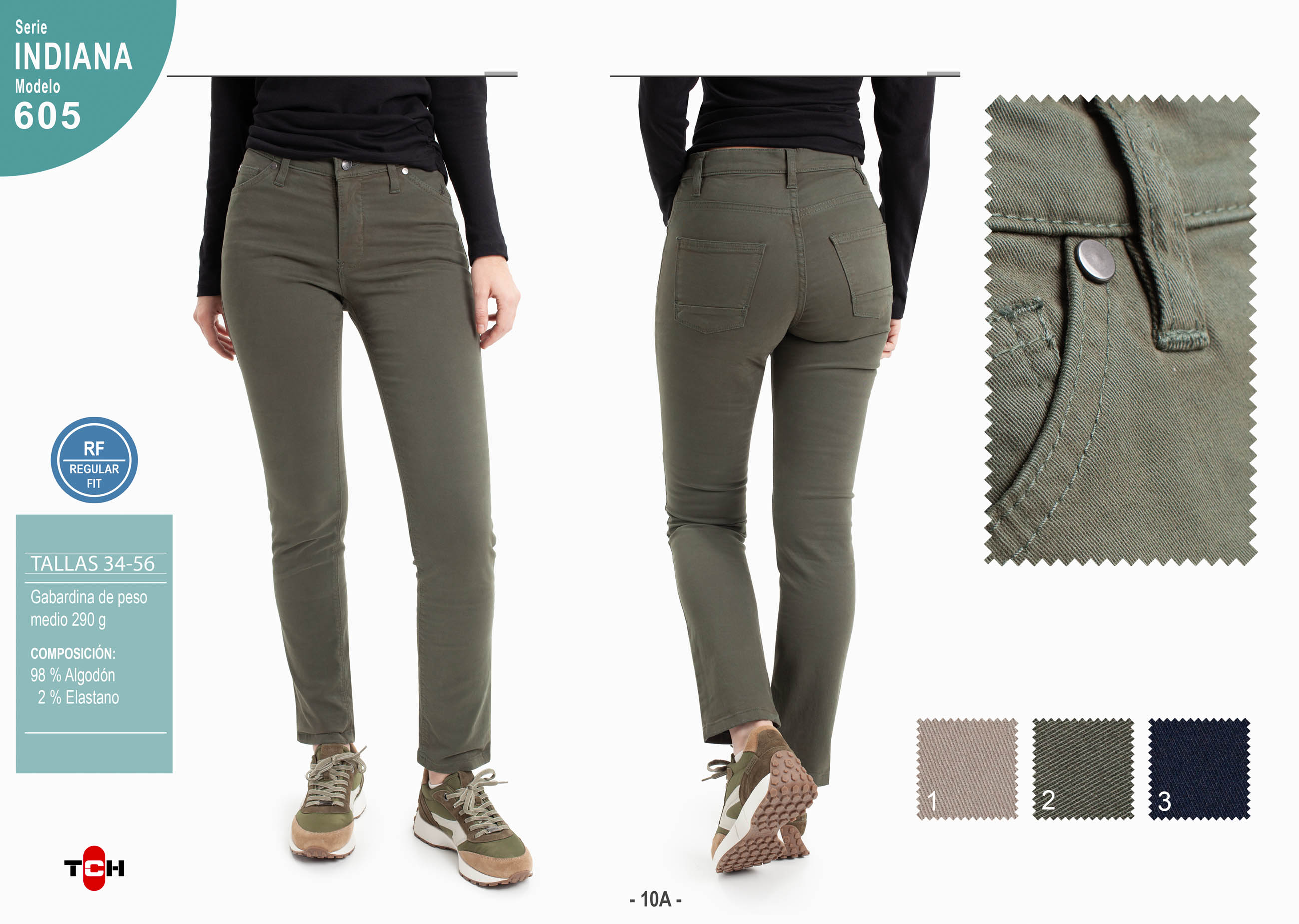Pantalón 5 bolsillos de colores TCH Jeans elástico ajustado de mujer fabricado en tejido  de algodón con Lycra.