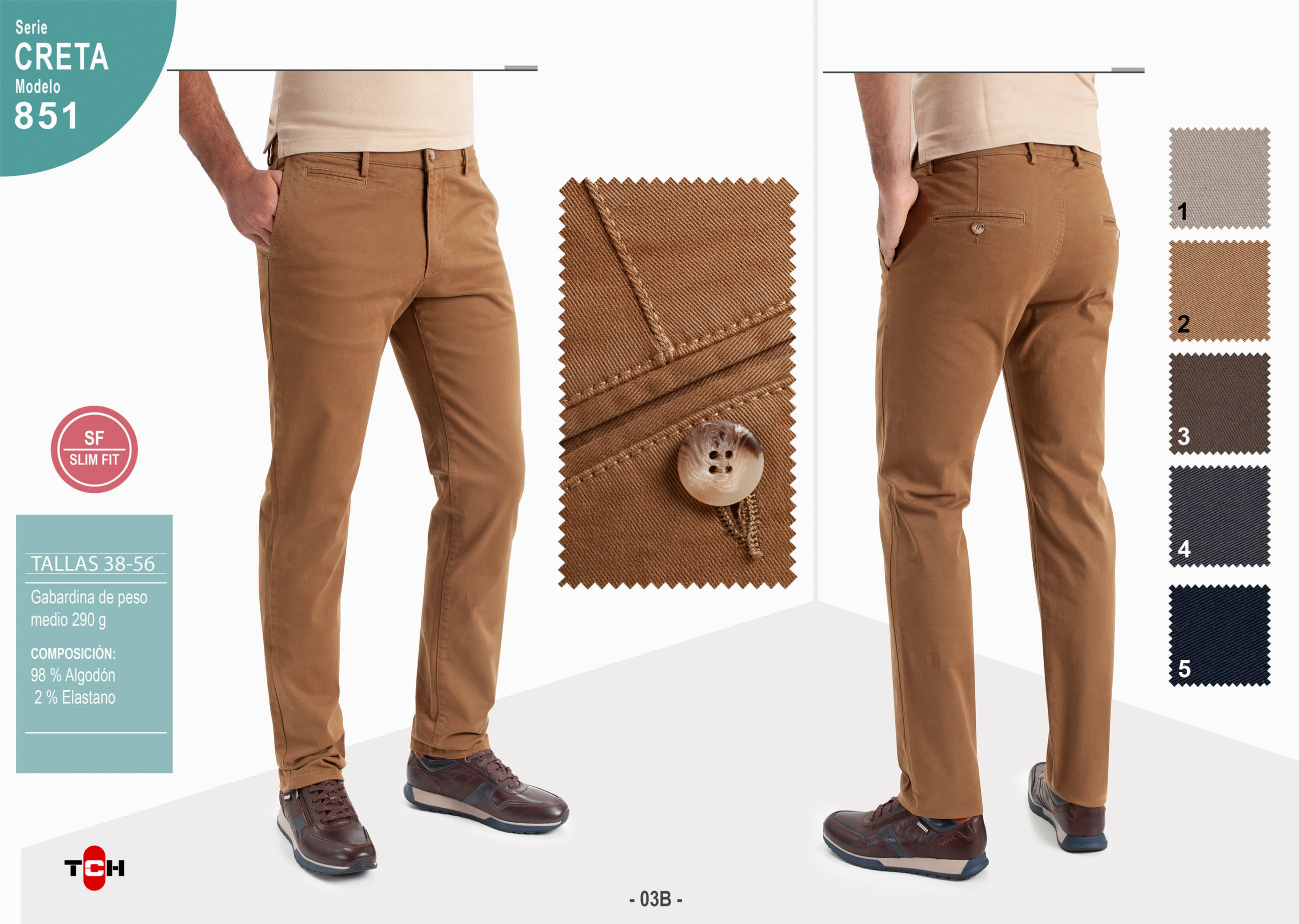 Pantalón TCH Sport tipo chino en colores en Algodón con lycra elástico. Slim fit